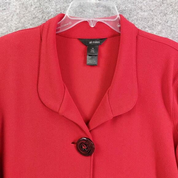 Ali Miles 1X Red Swing Jacket Plus Button Front 3/4 Sleeve Pocket Artsy Career - Picture 3 of 9